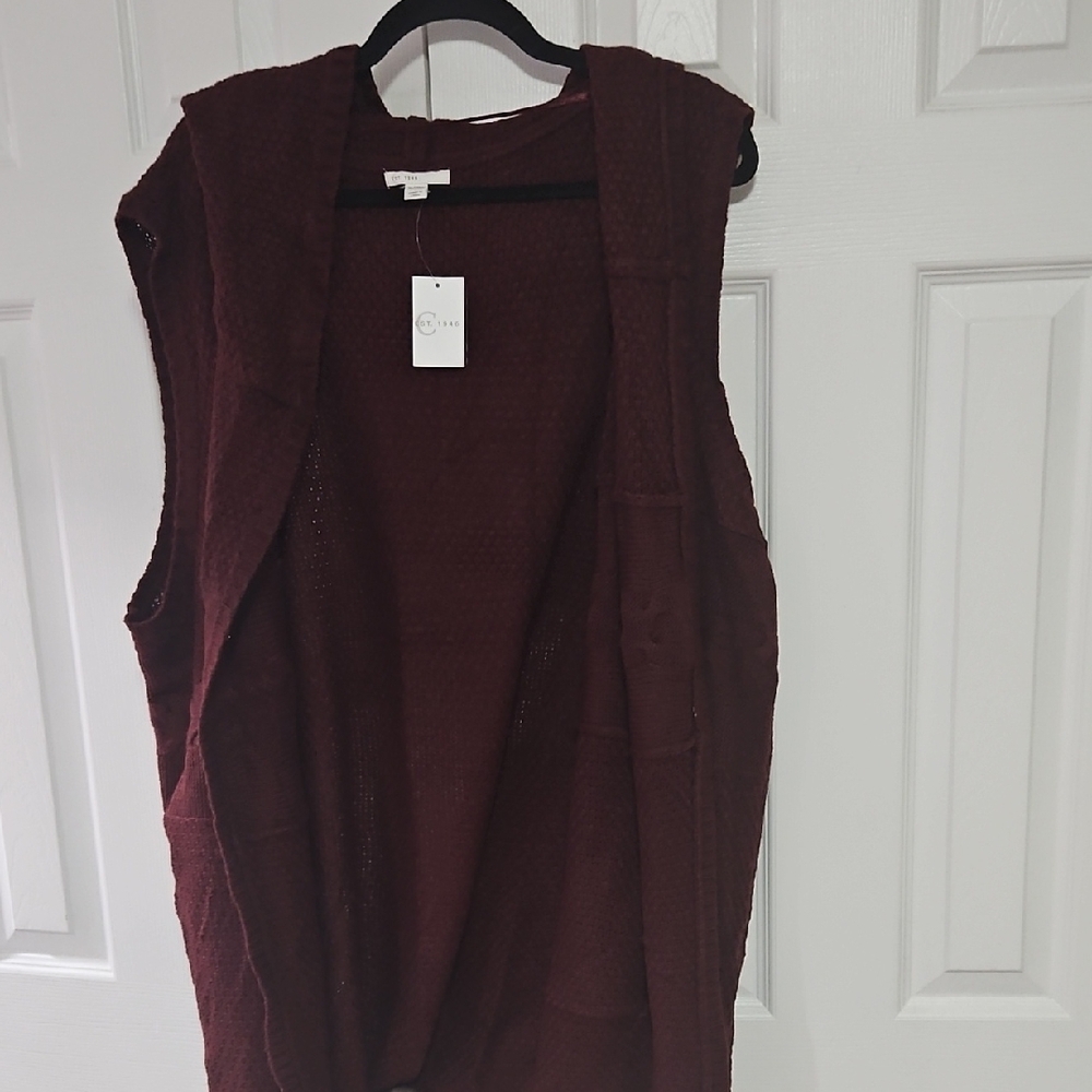 Burgundy Sleeveless Knit Cardigan